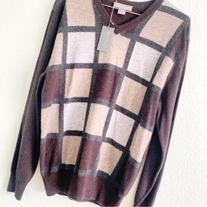 DANIEL CREMIEUX 100% Cashmere long sleeve sweater mens Medium brown v-neck NWT